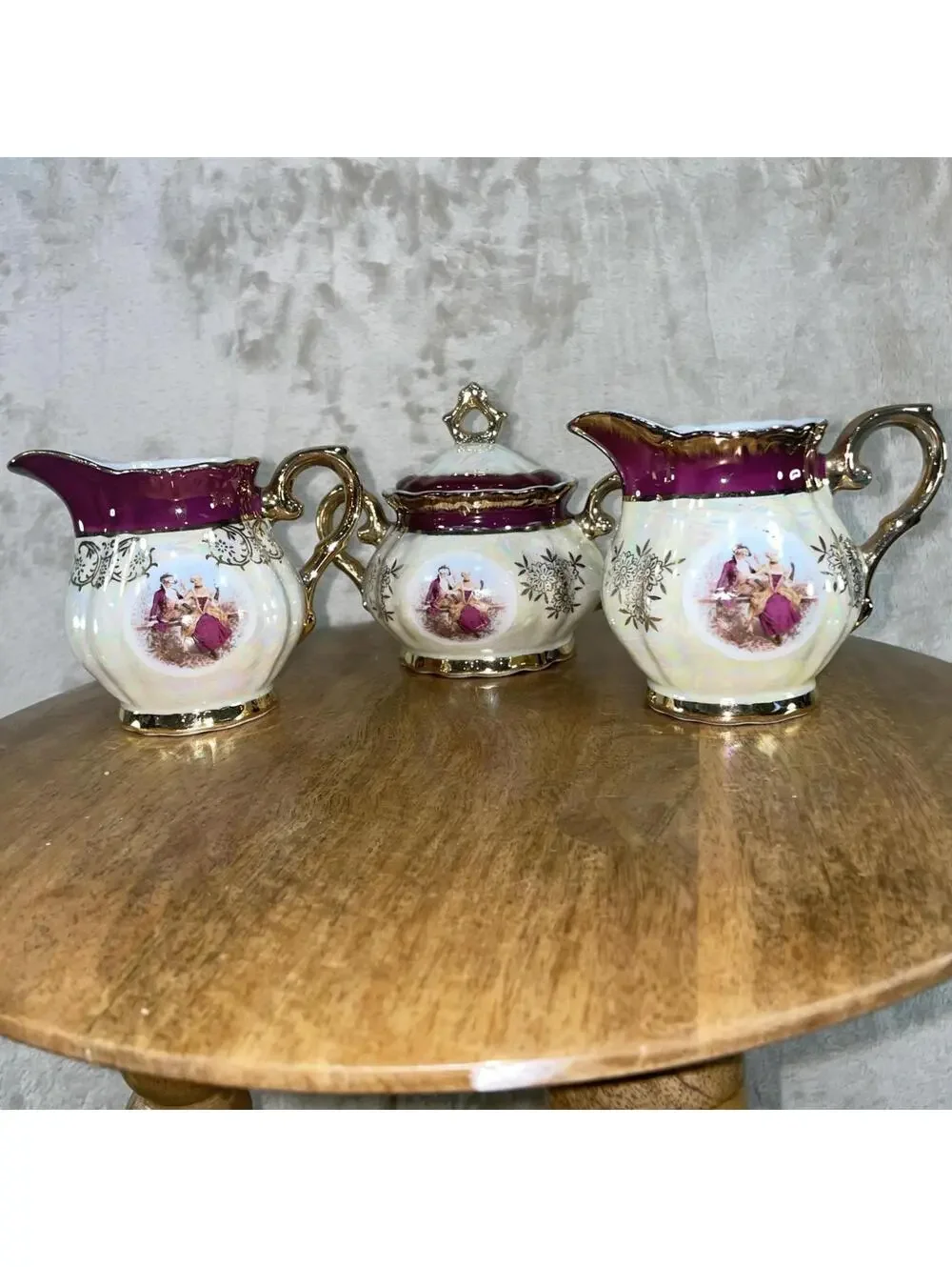 Vintage Cosmos Japan 3-piece Ceramic Sugar Bowl and Cream Pitcher Set Victorian